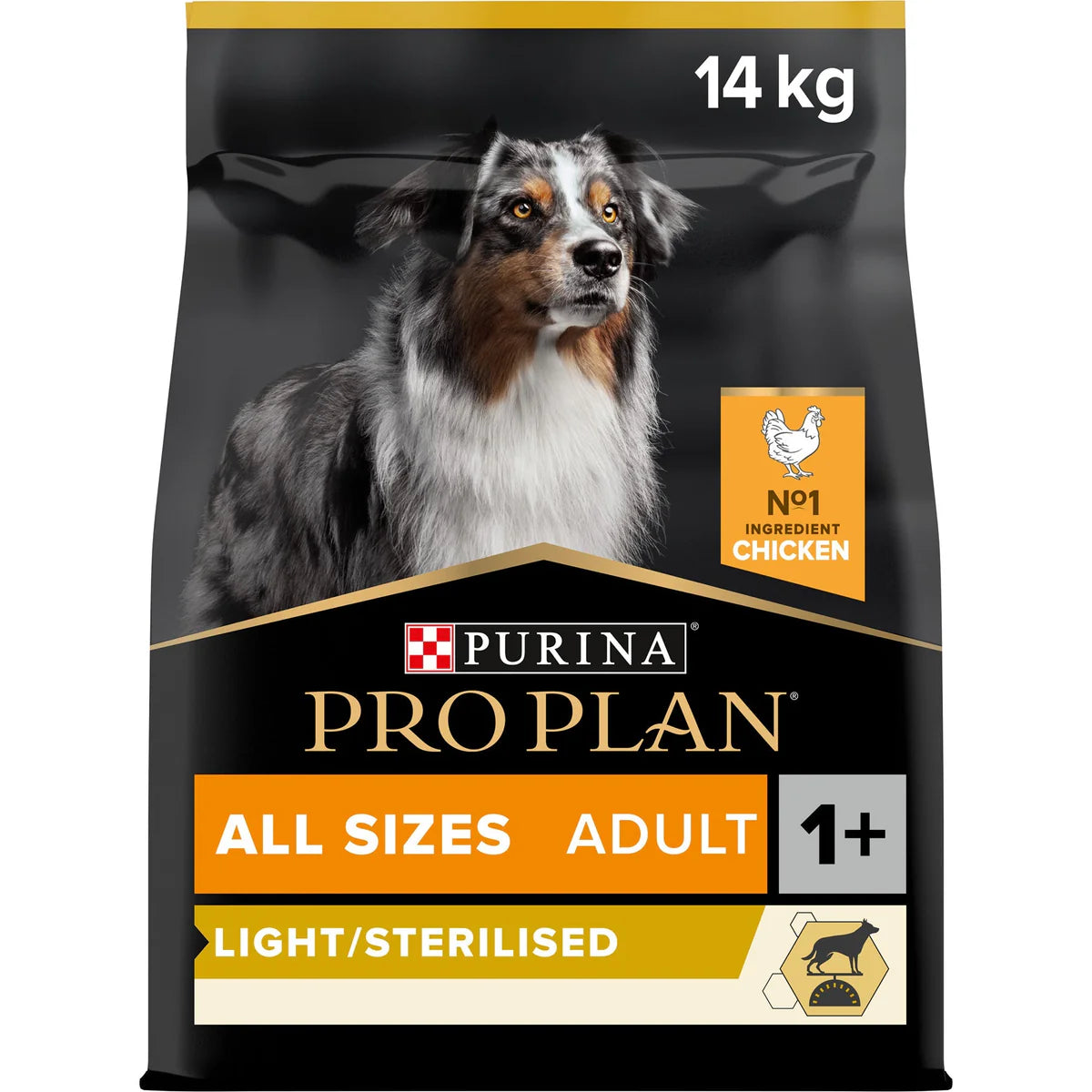 طعام الكلاب الجاف PURINA® Pro Plan® لجميع الأحجام للبالغين خفيف/معقم مع OPTIWEIGHT®، غني بالدجاج 