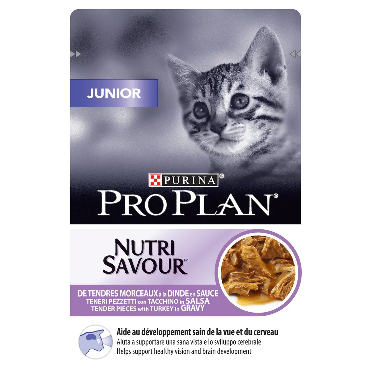 طعام بورينا برو بلان جونيور نيوتري سافور مع ديك رومي في المرق 85 جرام 