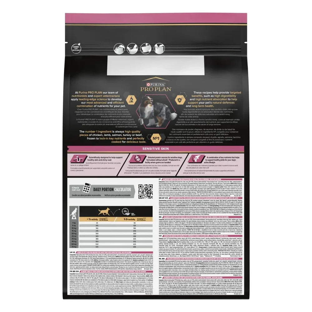 طعام جاف PURINA® PRO PLAN® للكلاب متوسطة الحجم والبالغة ذات البشرة الحساسة مع OPTIDERMA® الغني بالسلمون