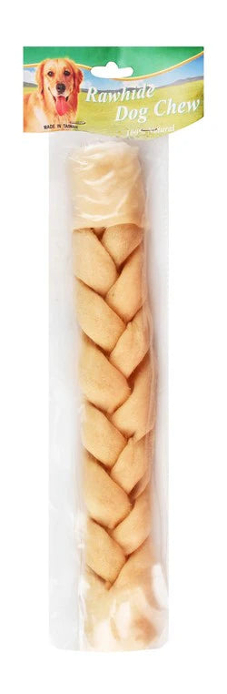 مضغ للكلاب من جلد خام مضفر بالعظم أبيض، مقاس FY-88579W