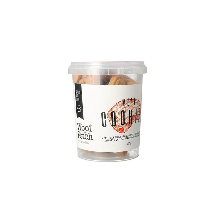 طعام الكلاب Woof &amp; Fetch بنكهة اللحوم والكعك (200 جرام)
